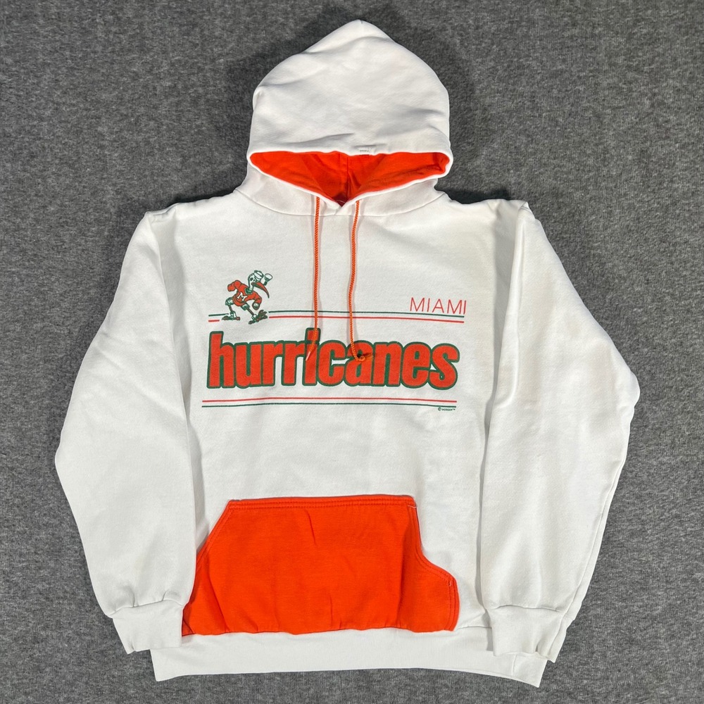 Vintage 80s Dodger Sportswear Miami Hurricanes Hoodie Two tone Orange White XL
